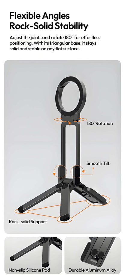📢📢50% off!! ⏰ Magnetic Mount – 5-in-1 Mini Tripod with Dual MagSafe Magnets, Foldable Hook & Arca-Swiss Base! 📱🎥