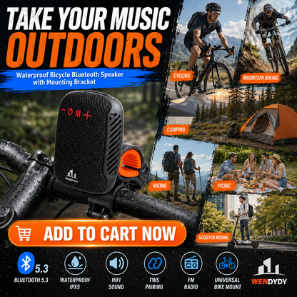 🚴‍♂️🎵 Waterproof Bike Bluetooth Speaker – IPX5, TWS stereo, hands‐free calls. Secure mount, 70m range. Ride with beats! 🔊✨