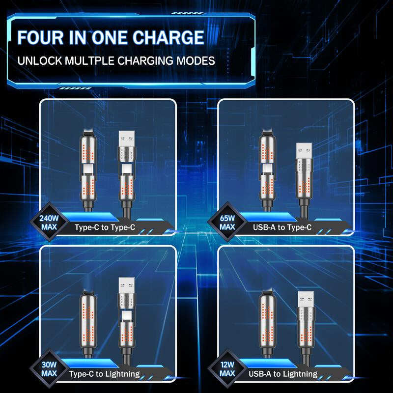 4-in-1 Fast Charging Data Cable with Breathing Light