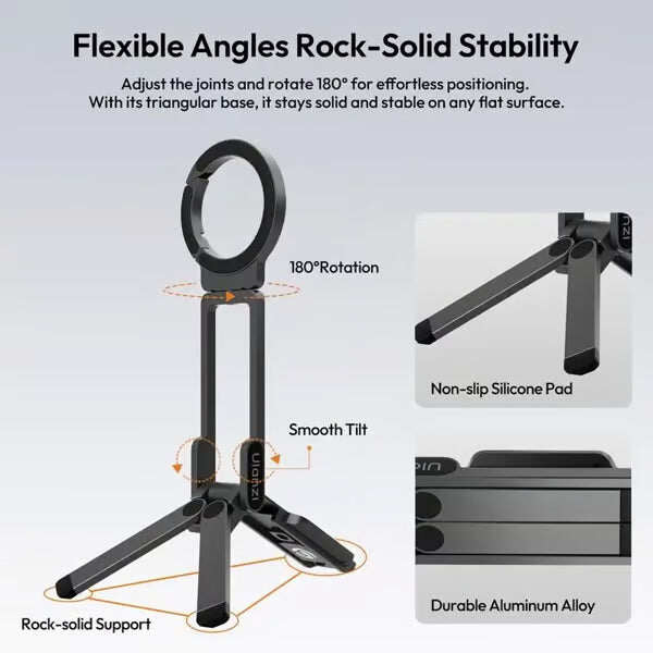 📢📢50% off!! ⏰ Magnetic Mount – 5-in-1 Mini Tripod with Dual MagSafe Magnets, Foldable Hook & Arca-Swiss Base! 📱🎥